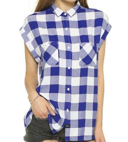 Rails  Cap Sleeve Blue White Check Button Shirt Size XS