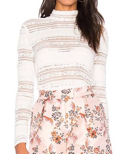 Endless Rose REVOLVE  Mock Neck Textured Lace Top Off White Size XL