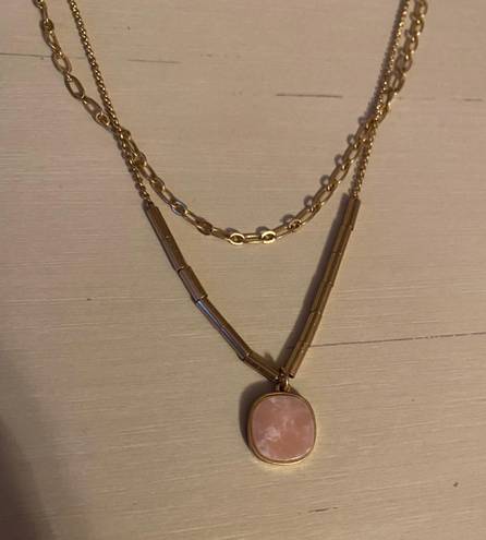 Madewell NWOT  Gold Tone Rose Quartz Pendant Layered Necklace