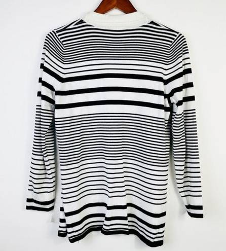 Cyrus ‎ Black & White Striped Open Front Cardigan Sweater