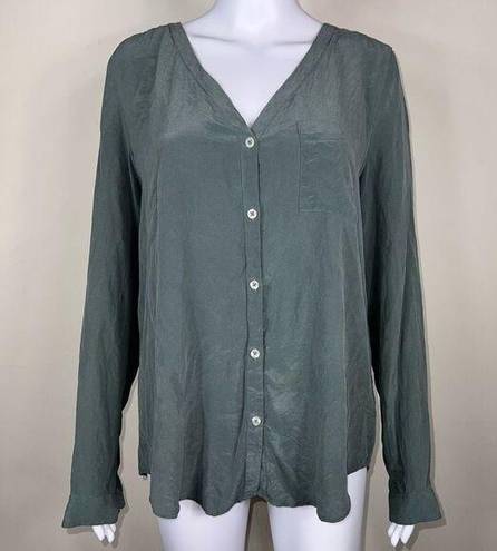 AG Adriano Goldschmied Adriano Goldschmeid 100% Silk Long Sleeve Button Down Tunic in Sage