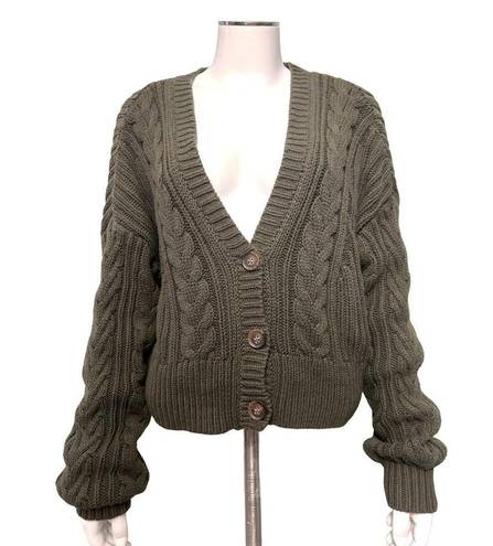 Aeropostale  Boho Style Olive Green Crop Top Cardigan Sweater Size L