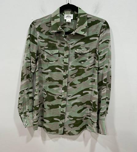 Ariat Button Down Chiffon Sheer Long Sleeve Green Camo Top  Size Small