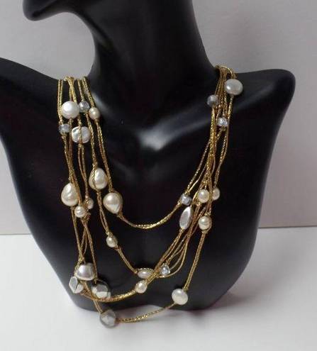 Coldwater Creek PEARLIZED GOLDTONE MULTI-STRAND TWISTED NECKLACE