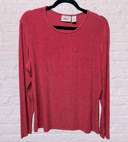 Chico's Travelers acetate spandex hot pink long sleeve top sz 2/L