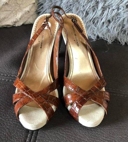 Isaac Mizrahi Shiny Burnt Orange/Brown Heels