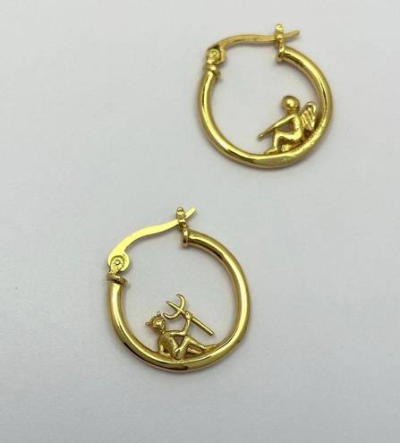 18K Gold Plated Angel and Demon Hoop Earrings for Women