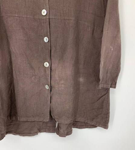 Bryn Walker  Women's Size L Linen Button Front Shirt Long Sleeve Brown *FLAWS