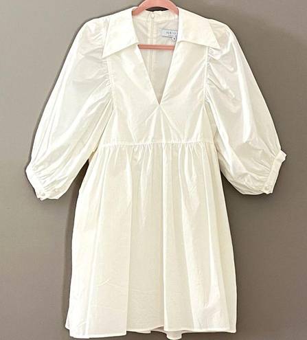 Hunter Bell White Noah Dress Pockets Collared Cotton Mini Swing Dress  Medium