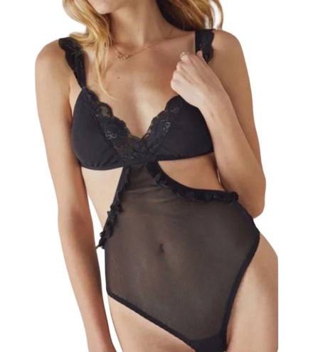 We Are HAH  Key To Ur Heart Sheer Mesh Bodysuit Cut Out Side In Noir/Black XS NWT