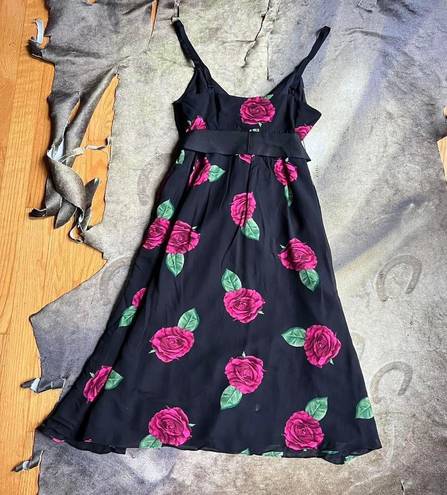 Betsey Johnson  Black And Pink Floral Rose Print Slip Dress