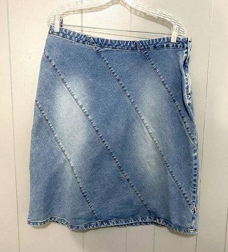 H&M Vintage Y2K  Denim Washed Out Diagonal Stitching Boho Knee Length Skirt 14