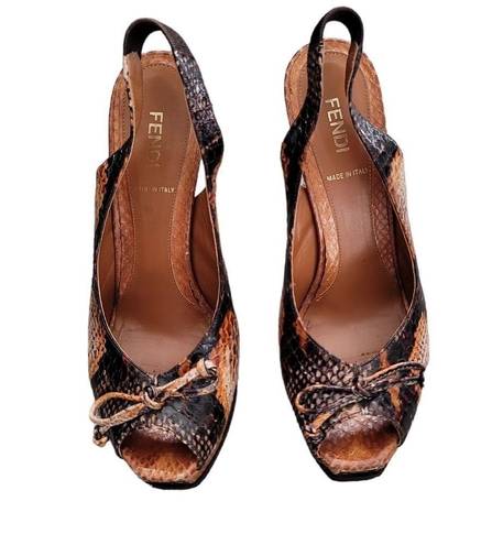 Fendi  Brown Snakeskin Print Slingback Heels Sz 37 (7)