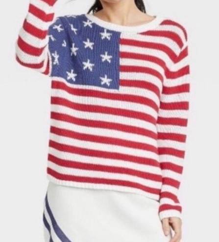 Grayson Threads  Pull Over Cable Knit American Flag Novelty Sweater Graphic S