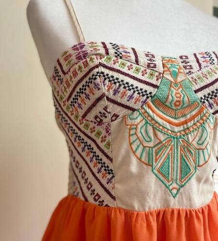 Flying Tomato  Boho Embroidered Bustier Corset Top Orange Summer Dress Small