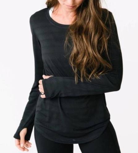 Zyia  Active Black Subtle Stripe Long Sleeve Tee Shirt Gym Athletic Extra Large