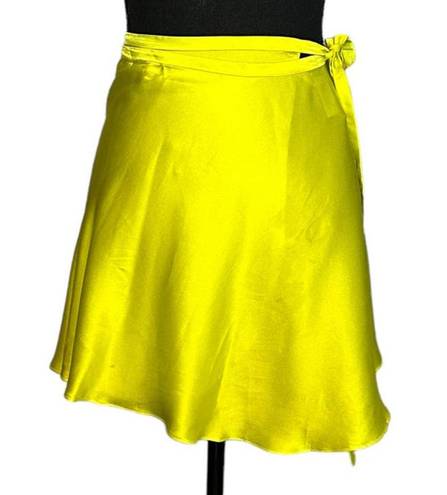 Amanda Uprichard  Anneli Wrap Micro Mini Skirt Lime Green MEDIUM Silk Designer