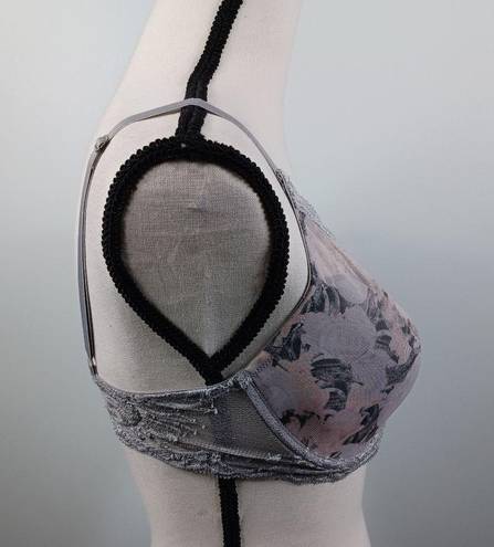 Natori 🍎5/25  Bra Full Coverage Gray Floral Lace Underwired Size 32DDD Size 32F