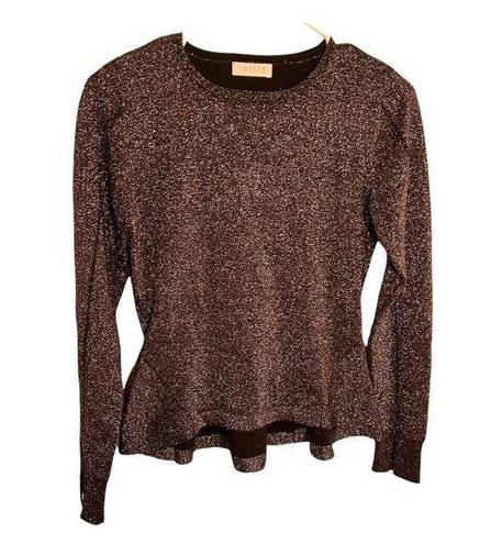 1. State  Crewneck Peplum Top Black Metallic Knit