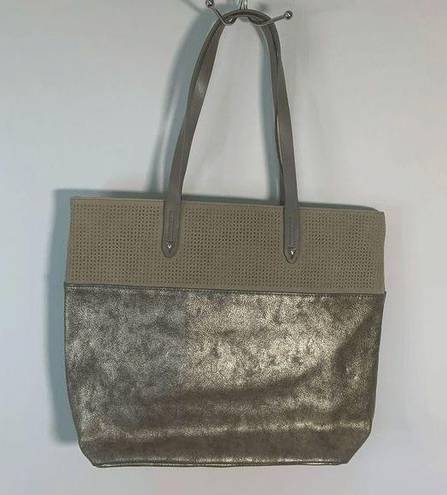 Stella & Dot  Hudson Women's Brushed Metallic Faux Suede Tote Bag Gray Black M
