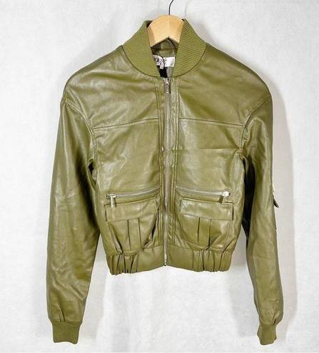 House Of CB  London Olive Green Faux Vegan Leather Bomber
Jacket Size XS