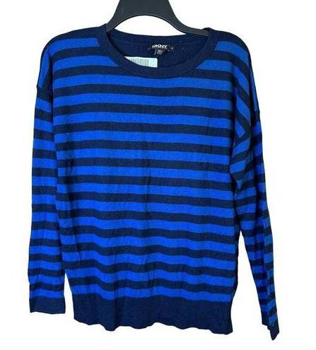 DKNY  Women's Blue/Navy Striped Crew Neck Pullover Sweater - Size appx M/L P