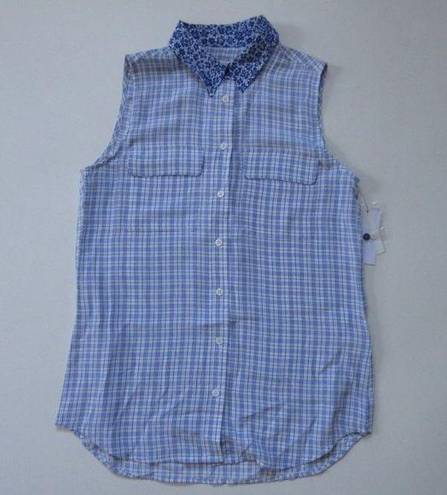 Equipment NWT  Sleeveless Slim Signature in Nautical Blue Silk Button-up Shirt S