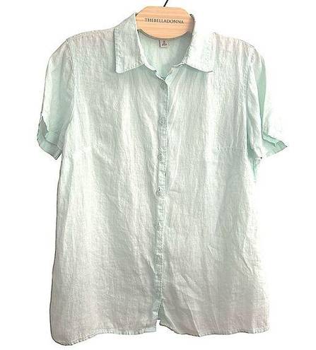 L.L.Bean  MINT GREEN LINEN WASHABLE SHORT SLEEVE BUTTON DOWN SHIRT TOP M