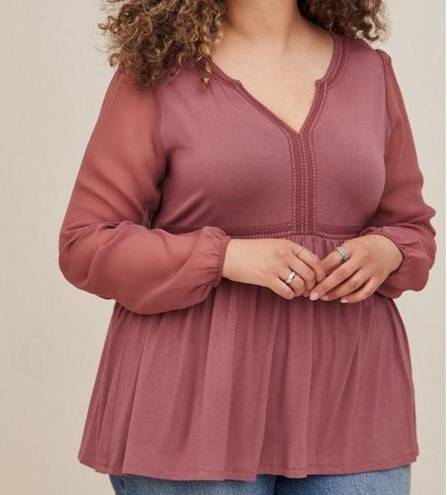 Torrid Babydoll Fabric Mix Super Soft Balloon Chiffon Sleeve Top