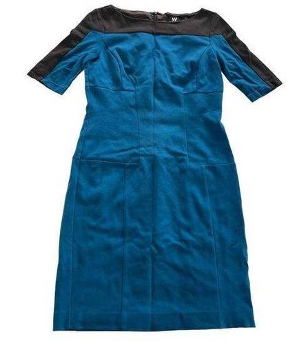 W By Worth Worth Dress Womens 8 Blue Colorblock Half Sleeve Round Neck Shift Rayon Nylon