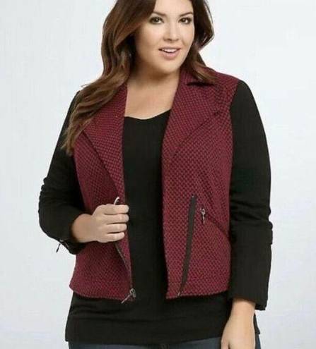 Torrid  Womens Moto Jacket Blazer Checkered Zip Up Long Sleeve hot pink Black Siz