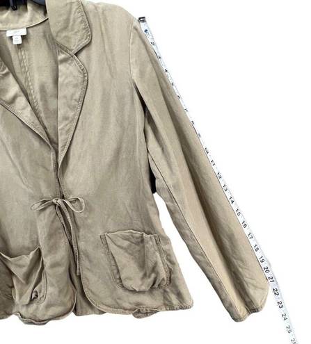 J.Jill  Blazer Jacket Womens Size XS Tan Linen Blend Tie Front Blazer Lagenlook