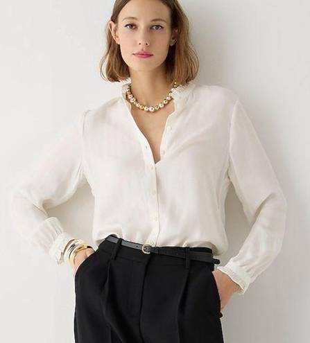 J.Crew  Drapey Ruffle Trim Ivory Viscose Blend Button Down Blouse Shirt Size M