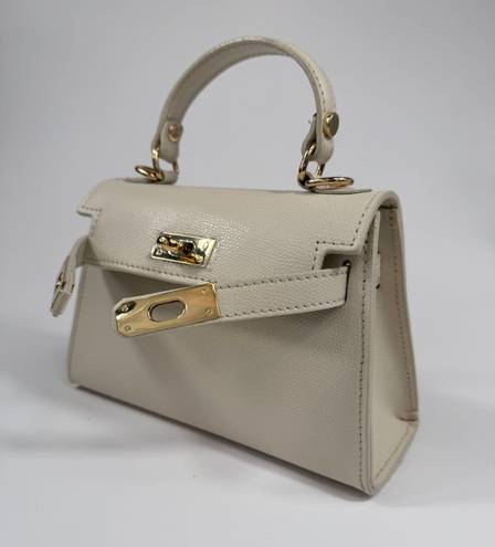 Vera Pelle Small Cream Handle Bag with a Strap | Made in Italy 