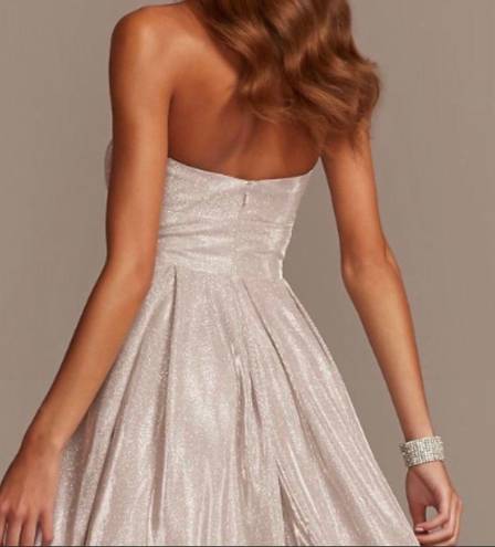 Betsy and Adam  Glittery Silver Strapless Ball Gown Dress