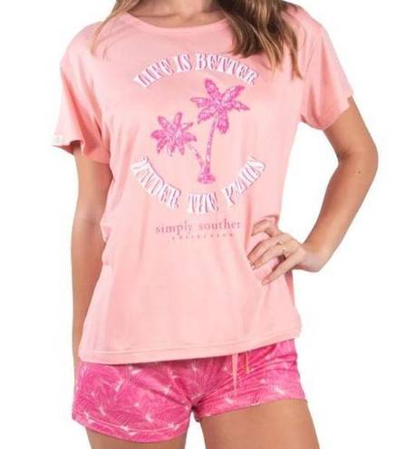 Simply Southern NWT  Womens T-Shirt Shorts Pajama Set Palm Trees Size Medium‎