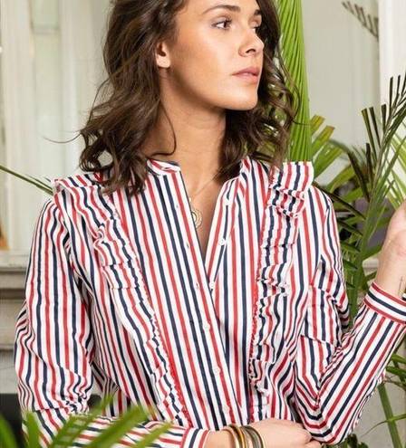 Tuckernuck  The Shirt by Rochelle Behrens The Ruffle Shirt Stripe NWT Size XS