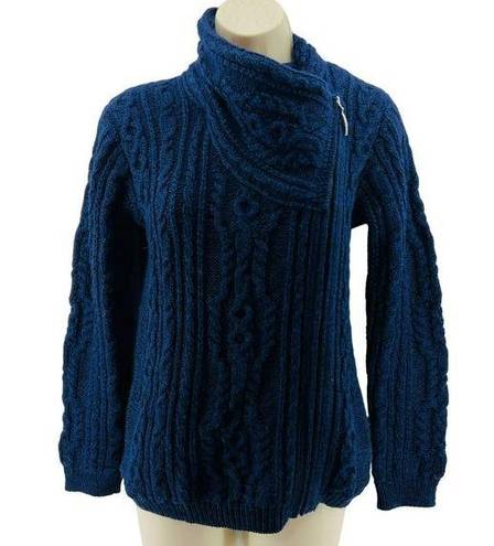 Krass&co Original Aran  Royal Blue Cable Knit Side Zip Cardigan Womens Xsmall