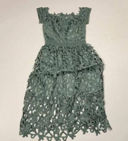 Chi Chi London Bardot Allover Crochet Lace Overlay Midi Party Dress