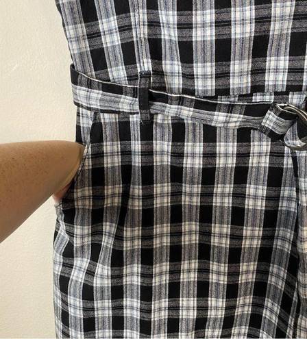 Hollister Size S Plaid Belted Waist Mini Dress Black White Academia Y2K Preppy