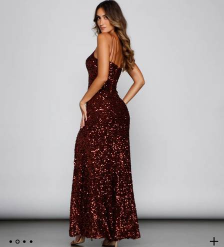 Windsor Burgundy One-Shoulder Sequin Dress