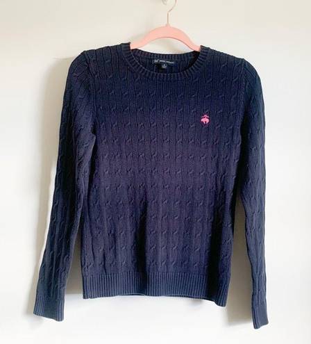 Brooks Brothers  346 Navy Blue Cable Knit Crew Neck Sweater Small