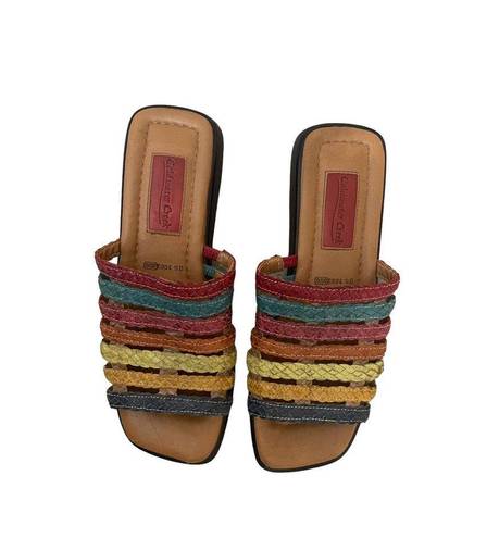 Coldwater Creek  Women's Leather Sandals Slides Size 7M Square Toe Multicolor