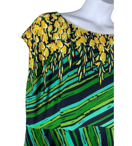 Bob Mackie  Green Yellow Floral Short Sleeve Pullover Stretchy 1x Dress