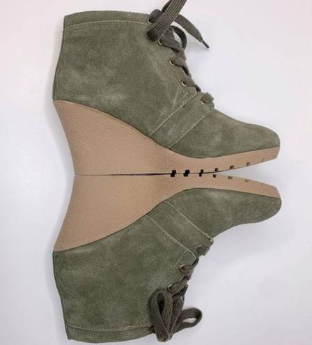 MIA  Annita Olive Green Suede Wedge Ankle Booties