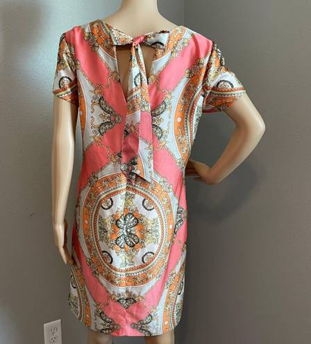 Julian Taylor Coral Orange Black and White Pattern Shirt Dress Size 10