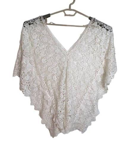 Yumi Kim  White Sheer Lace Tulum Tunic Swim Cover Up Batwing Women Size XS New