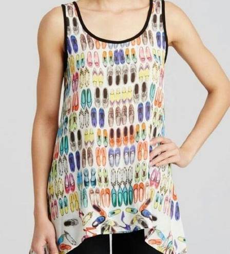 Karen Kane  Shoe Novelty Handkerchief Tank Top XS Semi Sheer Sleeveless White