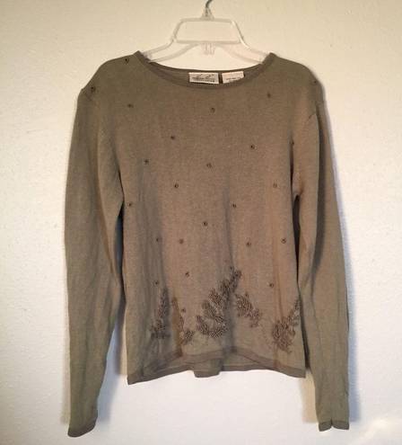 Kathie Lee Collection Embroidered Sweater Flower Beadwork