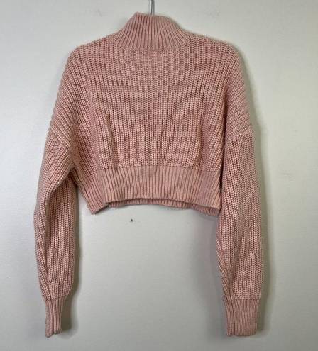 Lovers + Friends  Mockneck Cropped Loose Knit Pink Long Sleeve Wool Blend Sweater